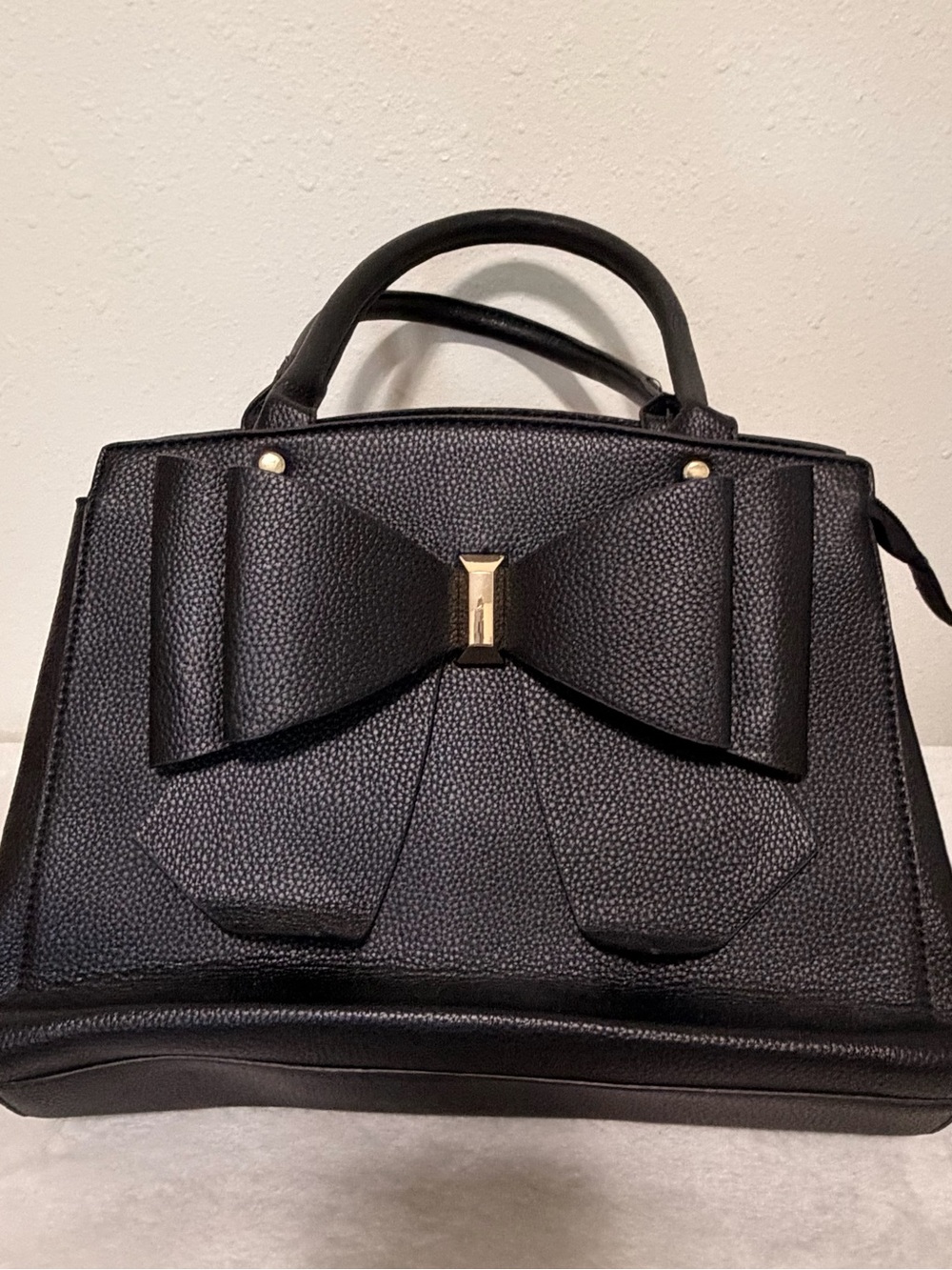 Structured Black Bow-Accent Top-Handle Shoulder Bag